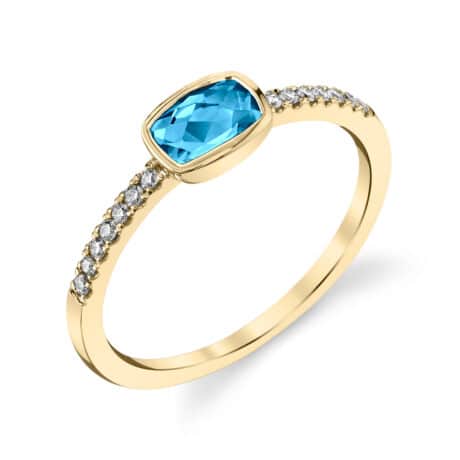 14K Yellow Gold Blue Topaz Ring with Diamonds by Stanton Color