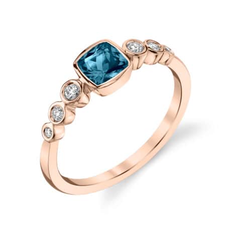 14K Rose Gold London Bezel Set Blue Topaz Ring with Diamonds by Stanton Color