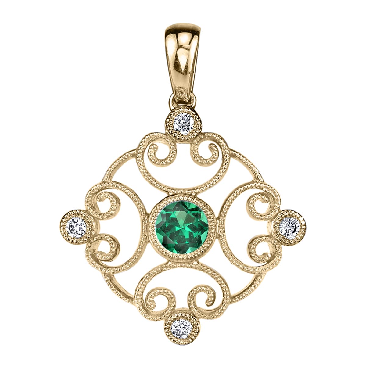 14K Yellow Gold Emerald Pendant with Diamonds by Stanton Color