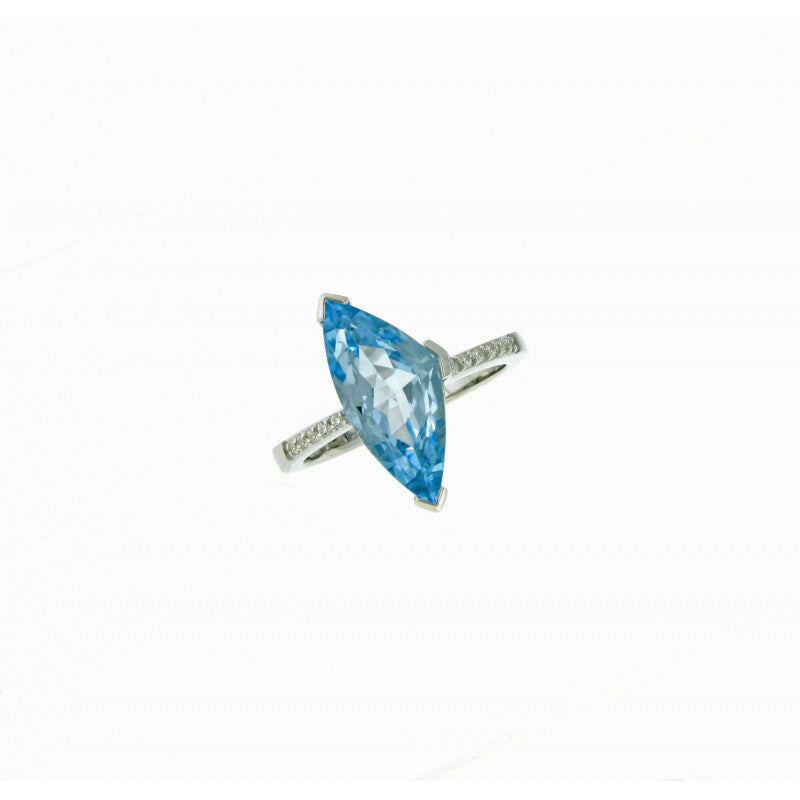 14K White Gold Blue Topaz Ring with Diamonds