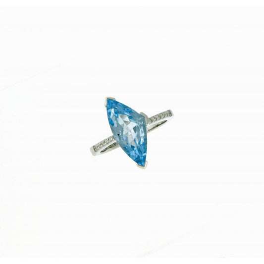 14K White Gold Blue Topaz Ring with Diamonds