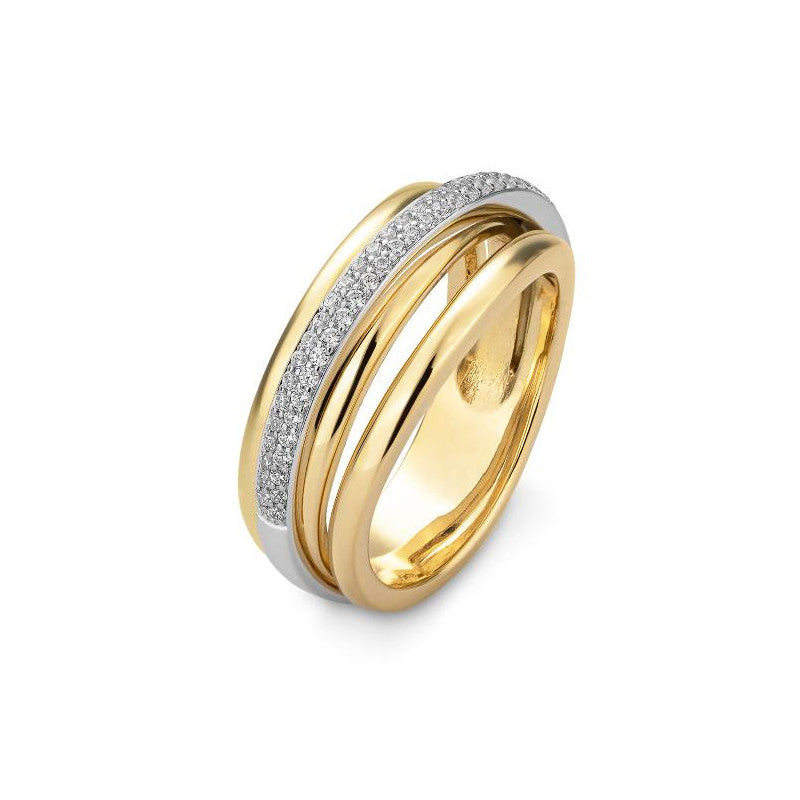 14k Yellow Gold Triple Band with Pave Diamonds in White Gold