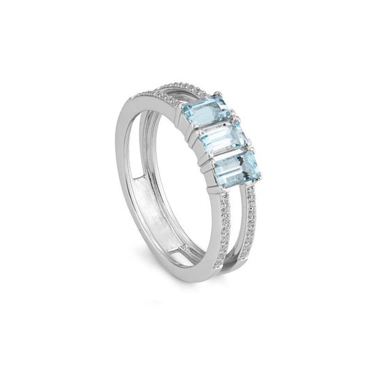 Sterling Silver 3 Stone Blue Topaz and White Sapphire Ring