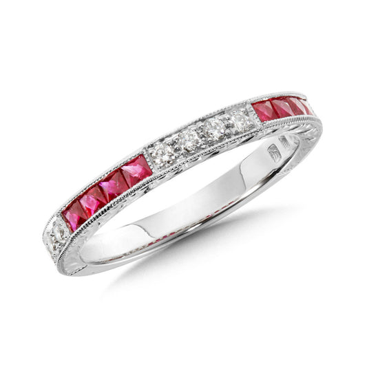 14K White Gold Ruby and Diamond Vintage Band