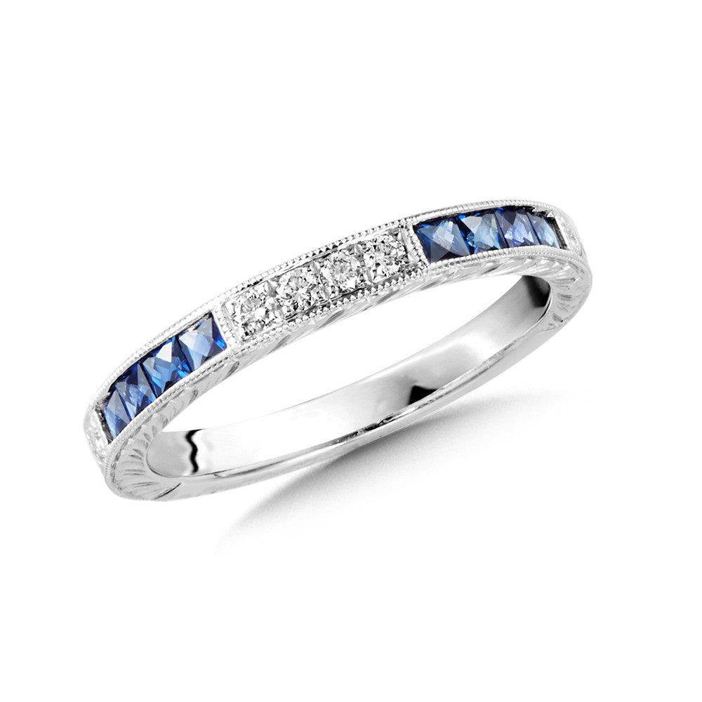 14K White Gold Sapphire and Diamond Vintage Band