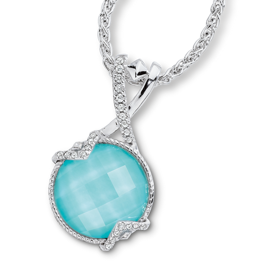 Sterling Silver Faceted Turquoise & Diamond Pendant