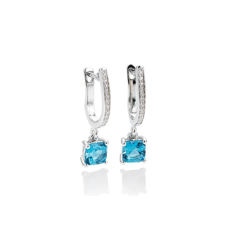 14k White Gold Blue Topaz and Diamond Earrings