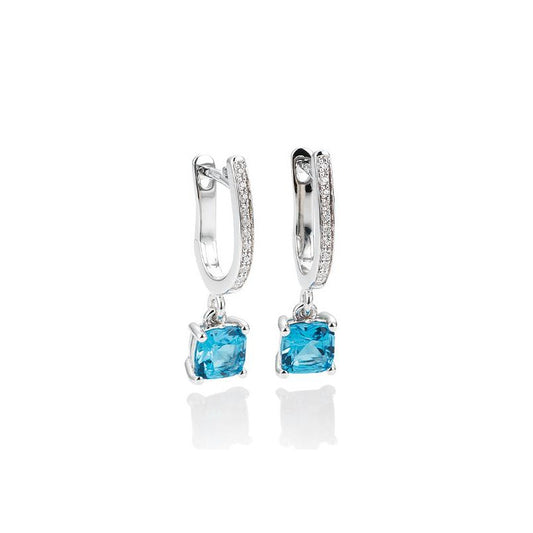 14k White Gold Blue Topaz and Diamond Earrings