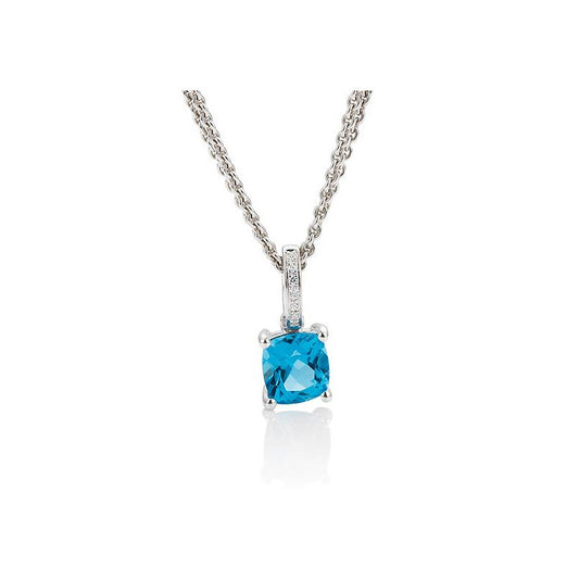 14k White Gold Swiss Blue Topaz Pendant