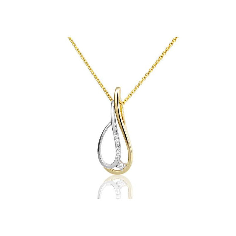 14K Yellow and White Gold Diamond Swirl Pendant