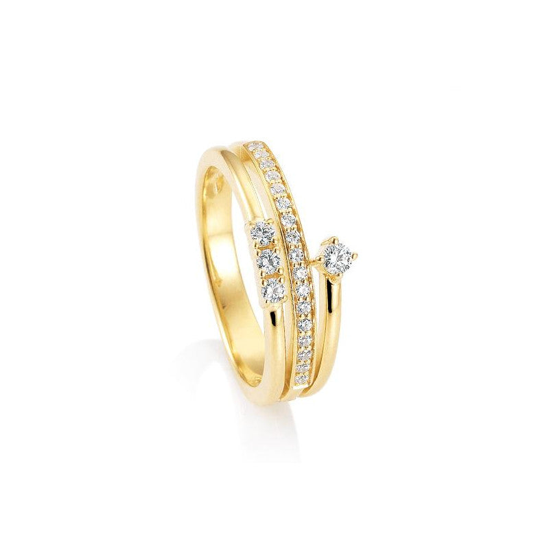 14K Yellow Gold Triple Split Band with Diamonds